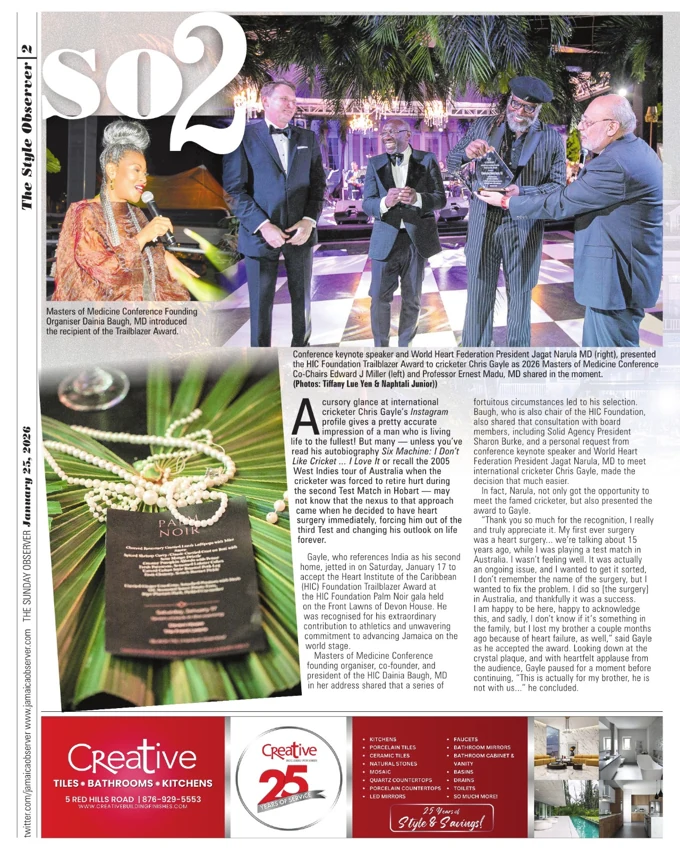 Newspaper clipping: Chris Gayle and the Trailblazer Award